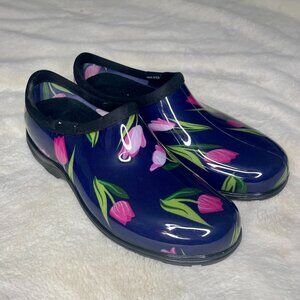 Sloggers Size 9 Blue Tulip Design Waterproof Rain and Garden Slip-On Clogs